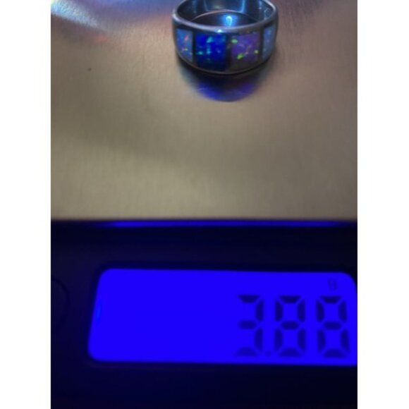 Genuine Blue Pink Opal Ring Wide 4 Windows Ster Silver 925 3.8g Unisex Sz 8.75 - Picture 13 of 13